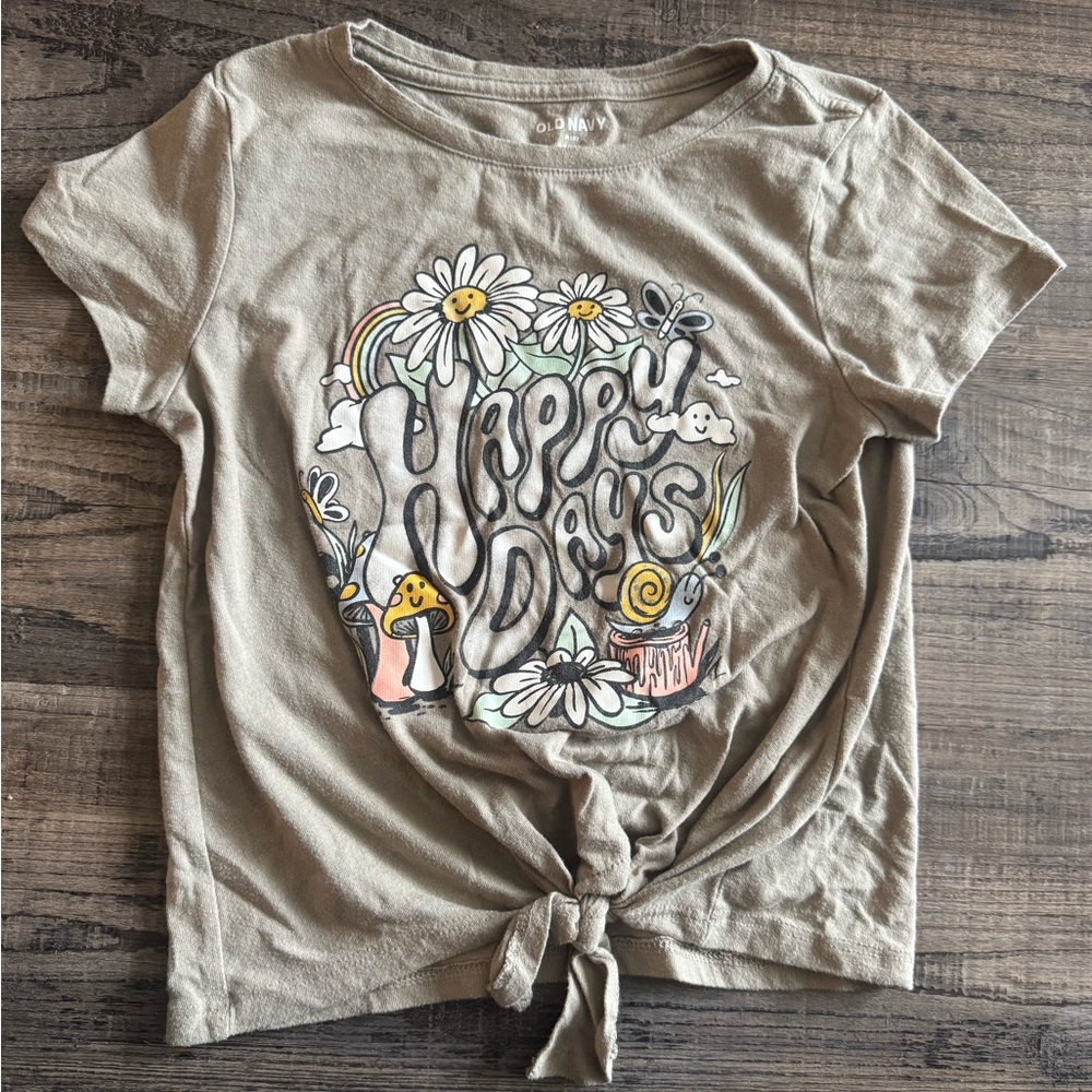 Old Navy Tan Graphic Tee with Daisies